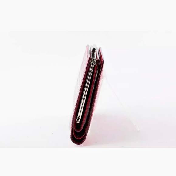 MINT! BURBERRY Check Clasp Bi-fold Folio Wallet Enamel Leather Red - Picture 8 of 10